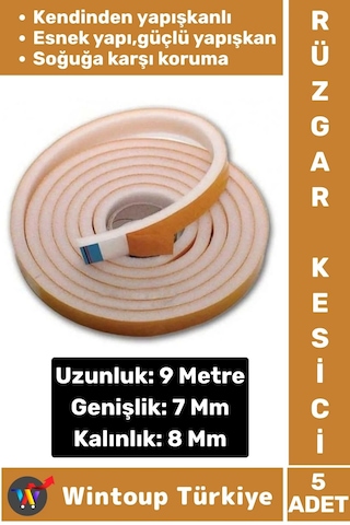 Premium Yapışkanlı Pencere İzolasyon Bantı Rüzgar Soğuk Kesici Cam Yalıtım Süngeri 9 Metre X 5 Adet Diğer