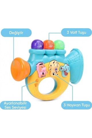Renkli Mini Bebek Trompet Çalgı Aksesuarı - Aydınlatmalı Melodi Çalan, Hayvan Ses Efektli İnteraktif Müzik Aktivitesi 6 Ay+