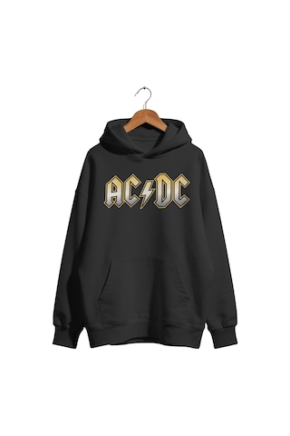 Sevbano Ac Dc Rock Metal Müzik Grubu Baskılı Unisex Oversize Premium Hood Siyah
