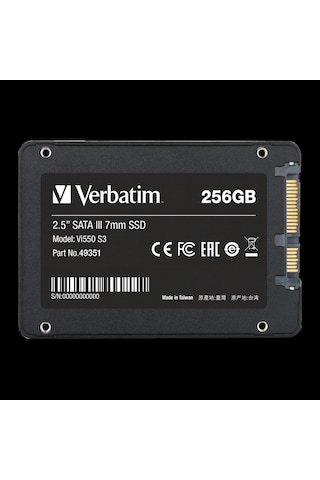 Verbatım 49351 - 256gb Vı550 S3 2.5'' Sata Ssd Okuma 550mb/sn. - Yazma 460mb/sn.