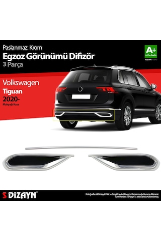S-dizayn Vw Tiguan Krom Egzoz Görünümü Difüzör 3 Parça 2020-2024 A+kalite