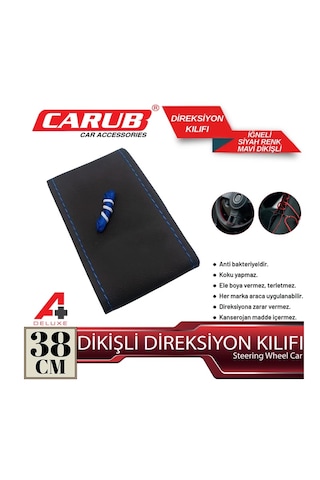 Direksiyon Kılııfı İğneli 38cm Delüx Siyah Mavi Dikişli