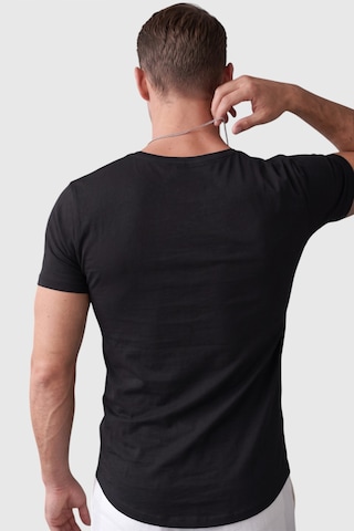 Rizzup Siyah Erkek Slim Fit Derin V Yaka Basic Tişört %90 Pamuk Likralı Asimetrik Kesim 2602265