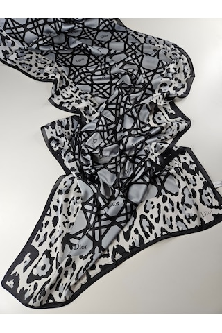 Miorel Scarfs Leopar Tema Cd Tema Vual İpek Şal Aksesuar Fular Silk Scarfs Shawl Hijab Gri