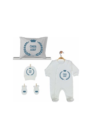 Pia Baby Gl 2008 İsme Özel Taçlı Beşli Tulum Set Mavi