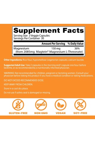 Doctors Best Brain Magnesium L-threonate With Magtein Supports Cognitive 90 Veggie Caps Aromasız