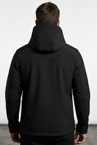 Erkek Mont İçi Polarlı Softshell Mont Su Ve Rüzgar Geçirmez Kapüşonlu Spor Mont Siyah
