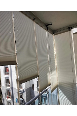 Plise Katlanır Cam Balkon Perdesi - Ofis Perdesi - Mutfak Perdesi - Salon Perdesi Krem Krem