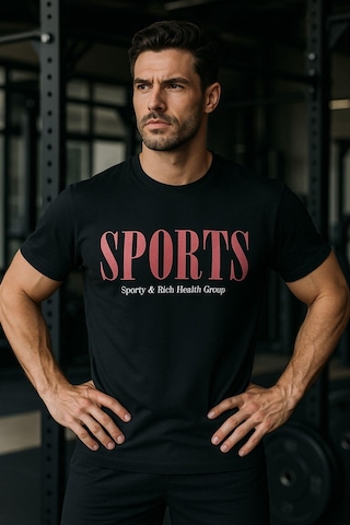 Rich Erkek Siyah Basic T-shirt Baskılı Slim Fit %100 Pamuk Tişört SIYAH