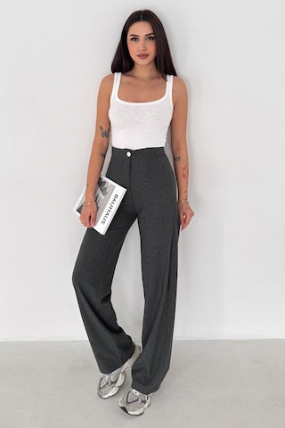 Kadın Yüksek Bel Geniş Paça Pantolon Grey Tailor Gri