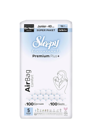 Sleepy Bio Natural Premium Plus Airbag Comfort Süper Paket Bebek Bezi 5 Numara Junior 40 Adet