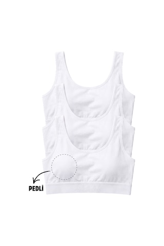 Arma Yıldız Kız Çocuk Kalın Askılı Çıkarılabilir Pedli Alıştırma Sütyeni Yarım Atlet 3'lü Paket Beyaz-3