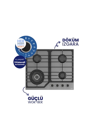 Ferre Pizzart & Fryart QEP65CPR+NT028-WFA+D065-SA Özel Woklu Tasarım Ankastre Set Gri