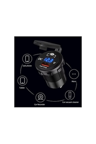 Araç Usb Montaj Tipi Şarj Soketi Volt Göstergeli Hızlı Şarj 12v/24v