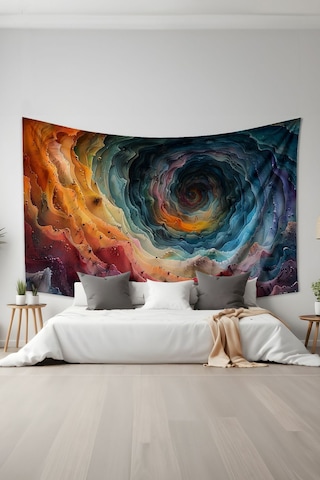Renkli Spiral Desenli Duvar Halısı Duvar Örtüsü Tapestry Süet Dokulu Kumaş