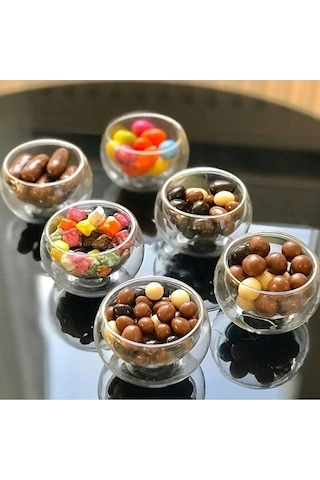 Kapris Çift Cidarlı 6'lı Cam Lokumluk Sosluk