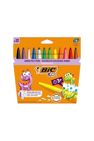Bıc Kids Visa Color Xl Keçeli Boya Kalemi 12 Renk, Su Bazlı Mürekkep, Kolayca Çoğu Kumaştan Çıkar, 3 Yaş Ve Üzeri Çocuklar İçin İdeal 124-Pembe