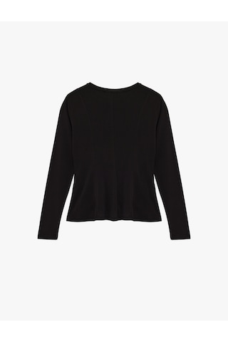 Koton Sandy Kumaş Uzun Kollu Bisiklet Yaka Slim Fit Peplum Kesim Tişört Siyah 6wak50442ek Siyah