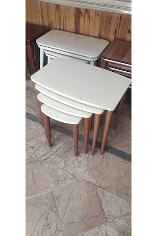 4 Lü Mdf Lam Ahşap Zigon Sehpa Ahşap - Beyaz