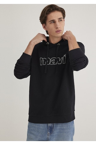Mavi - Mavi Logo Baskılı Erkek Kapüşonlu Sweatshirt 065606-900 Siyah