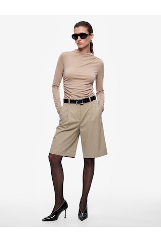 Koton Drapeli Slim Fit Dik Yaka Uzun Kollu Bluz Bej 7wak80053uk Ekru