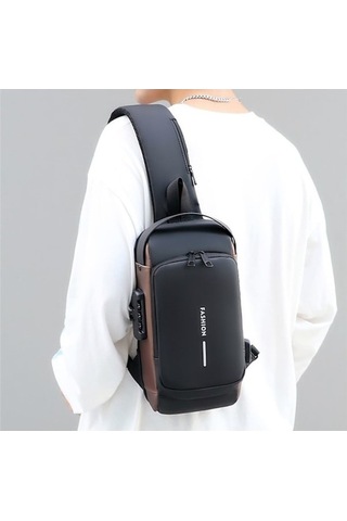 Yulong Arion Usb Şarj Portlu Ve Kilitli Omuz Ve Göğüs Çantası Kahverengi - Siyah