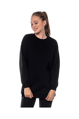 Caya Kadın Ekru Renk Uzun Kesim Basic Örme Sweatshirt Cy84197 Beyaz Siyah