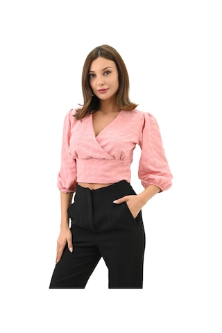 Koza Butik Kadın Balon Kol Detaylı Crop Gömlek 1719-25 001