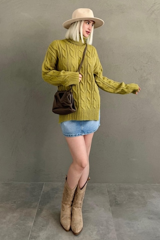 Madmext Yeşil Boğazlı Triko Kazak Mg2376 Yeşil