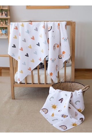 Çok Amaçlı Müslin Örtü & Battaniye 3'lü Set Pamuk Oeko-teks Sertifikalı 80x80 CM - Beyaz