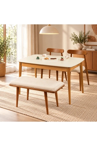 Ganni Home Bergamo Kitabeli Yemek Masası Krem Ceviz Açılabilir, Modern Ve Şık Tasarım Krem-ceviz
