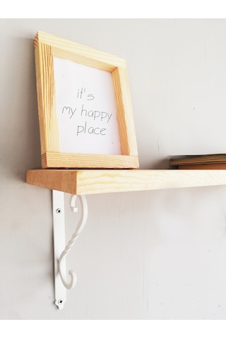 Beyaz Ferforje Ayaklı, Ahşap Kitaplık Duvar Rafı 50x11cm