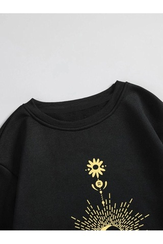 Altamira Kadın Siyah Parıltılı Ay Bisiklet Yaka Sweatshirt 001
