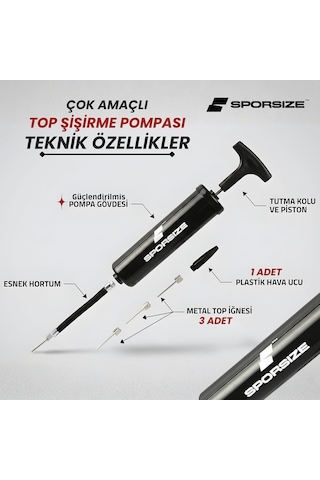 Sporsize Profesyonel Top Şişirme Pompası Futbol, Basketbol, Voleybol, Hentbol, Pilates & Denge Diski İçin Diğer