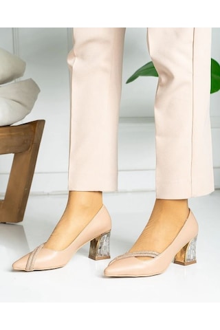 Feles Çift Şerit Stiletto Kadın Topuklu Ayakkabı Ten