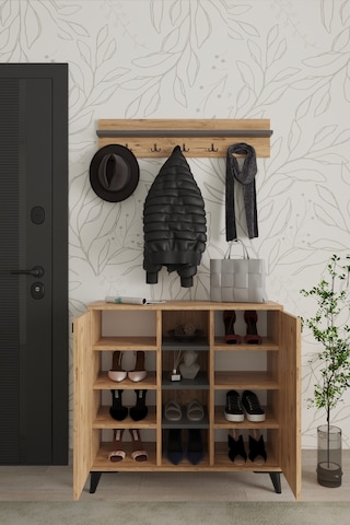 Akasya 2 Kapaklı Ayakkabılık, Vestiyer, Portmanto, Askılık, 90 Cm, Atlantik Çam - Antrasit Atlantik Çam - Antrasit