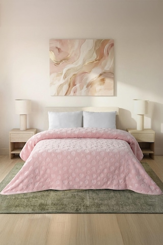 Amore Emboss Kabartmalı Kalpli Tek Kişilik Battaniye 160x220 Cm Pudra