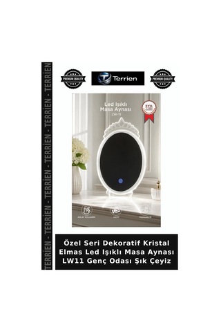Özel Seri Dekoratif Kristal Elmas Led Işıklı Masa Aynası Lw11 Genç Odası Şık Çeyiz Çok Renkli