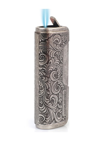 Conquistador Tek Torch Pürmüz Gümüş İşlemeli Metal Puro Çakmağı Cnq-027