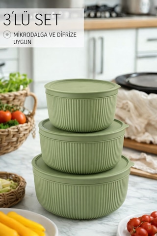 Saklama Kabı 3'lü Set 1550 - 1000 - 550ml Depolama Kutusu - Gıda Çerezlik Hobi Çok Amaçlı Box Yeşil