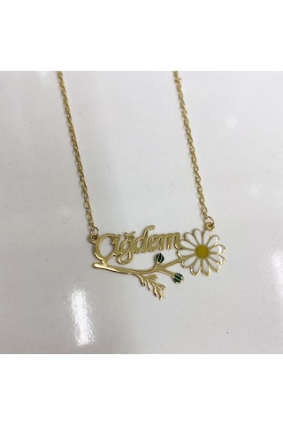 Gümüş İsimli Mineli Papatya Kolye Gold