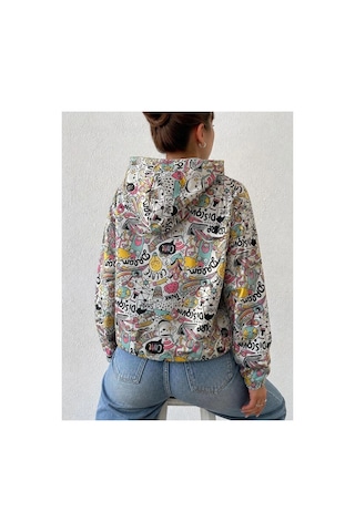 Angbutik Kadın Zarif Detay Kapüşonlu Uzun Kol Renkli Jogger Sweatshirt Lila