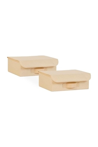 2&apos Li Bej Balıksırtı Kapaklı Kutu Set 30 X 23 X 11 Cm Açık Ahşap