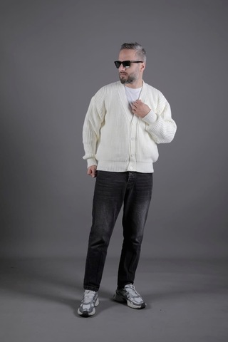 Dokulu Oversize Erkek Kalın Hırka Bej