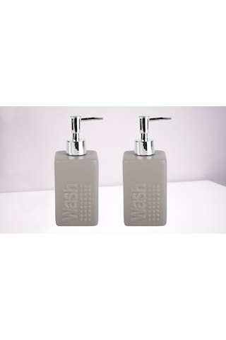 Banyo Seti Seramik Sıvı Sabunluk 2 Adet Gri Modern 7x7x17cm 300ml Gri