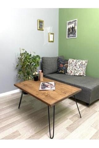 Doğal Ahşap Metal Ayaklı Orta Sehpa