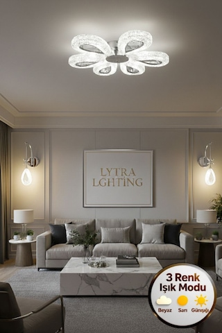 Damla Model 6 "lı Gümüş 3 Renk Modu Ledli Modern Tavana Sıfır Salon Mutfak Yatak Odası Led Avize Altın