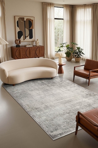 Matris Mı002g Gri Halı Modern Pamuk Taban Akrilik Tozuaz Salon Yatak Odası Koridor Halısı-1330