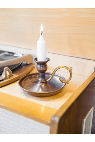 Bakır El Şamdanı Düz Model Oksitli Renk