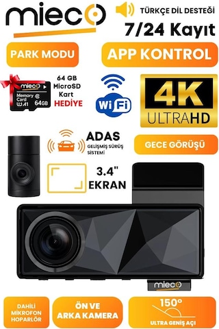 Mieco A11 Ön Ve Arka 4k Araç Kamerası Seti